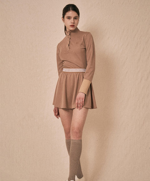 LENUCU Logo Banding Pique Skirt Mini .ver - Beige