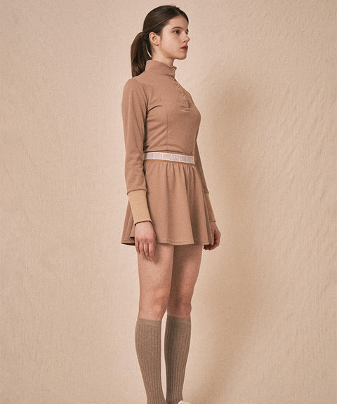 LENUCU Logo Banding Pique Skirt Mini .ver - Beige