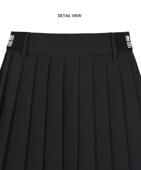 [Warehouse Sale] LENUCU Logo Banding Pleated Skirt - Black