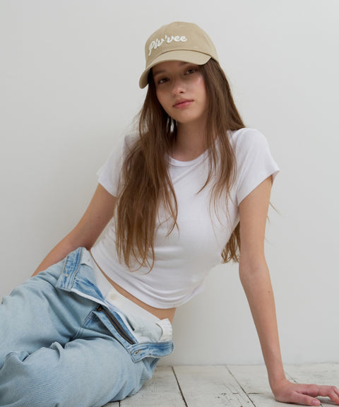 Logo Embroidered Ball Cap Milk Tea Beige