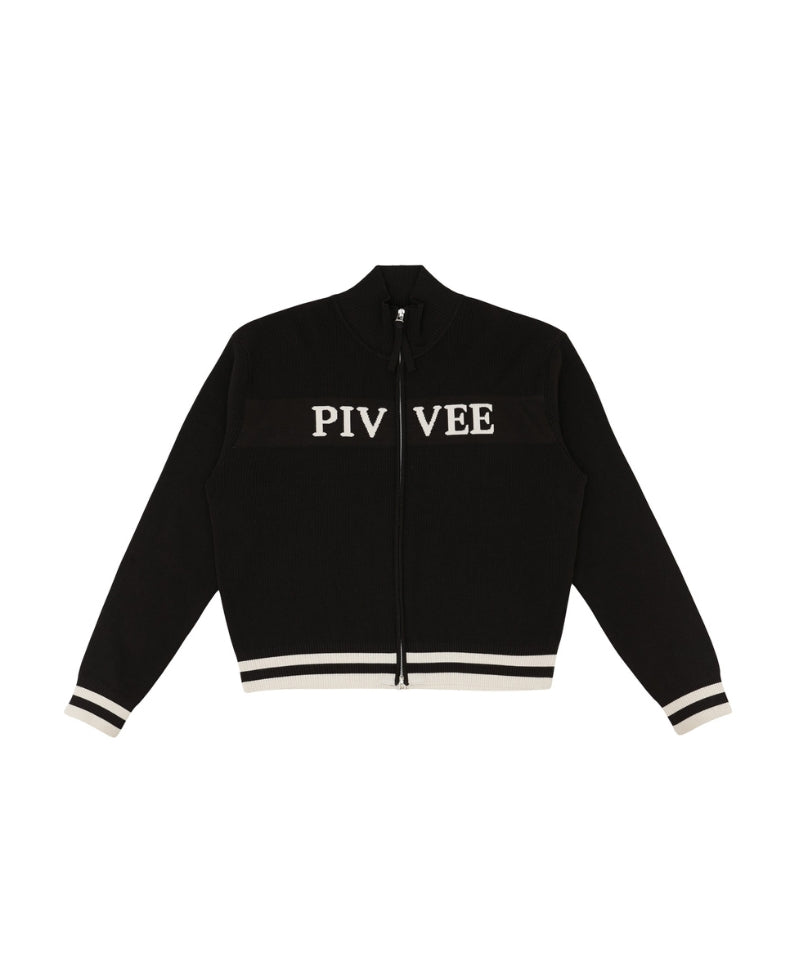 Logo Jacquard Knit Zip-up Cardigan Ebony Black