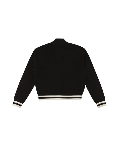 Logo Jacquard Knit Zip-up Cardigan Ebony Black