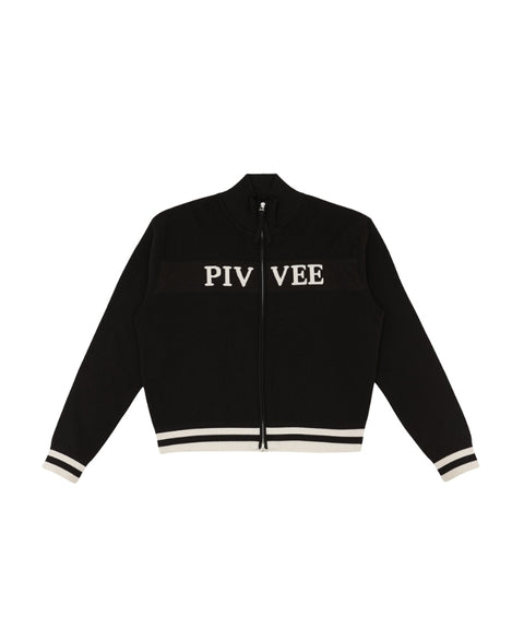 Logo Jacquard Knit Zip-up Cardigan Ebony Black