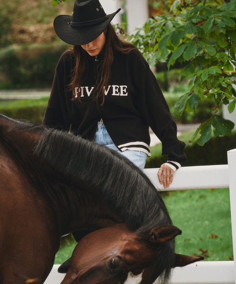 Logo Jacquard Knit Zip-up Cardigan Ebony Black