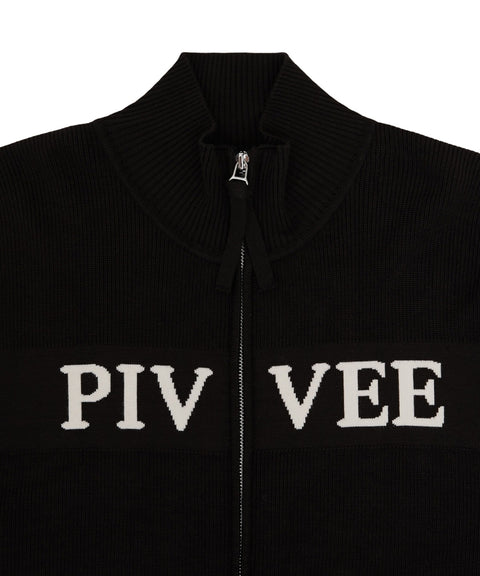 Logo Jacquard Knit Zip-up Cardigan Ebony Black