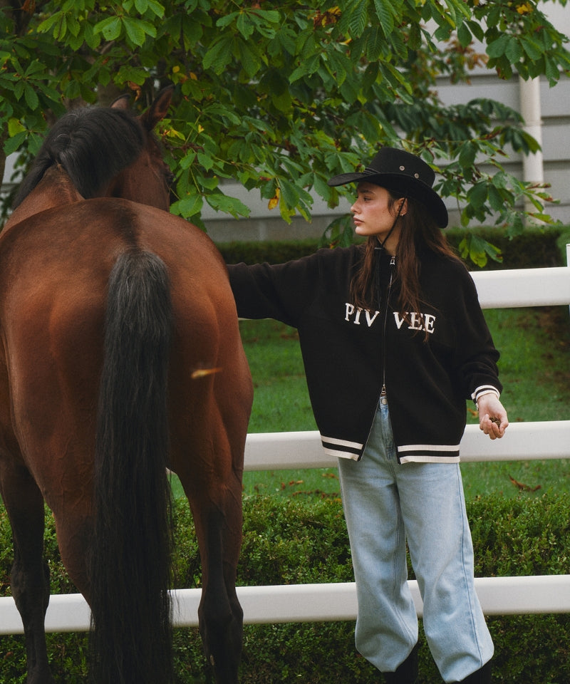 Logo Jacquard Knit Zip-up Cardigan Ebony Black