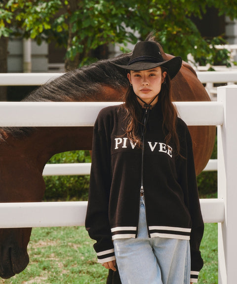 Logo Jacquard Knit Zip-up Cardigan Ebony Black