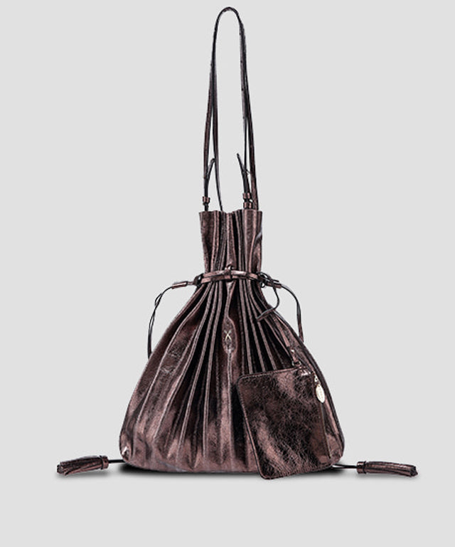 [Warehouse Sale] Lucky Pleats Shopper Cracked - Choco Brown