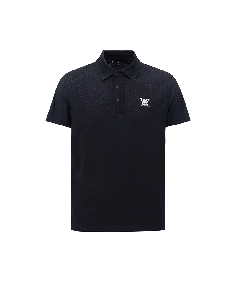 Men's Hybrid Air Hole Short Sleeve Sweater - Dark Navy