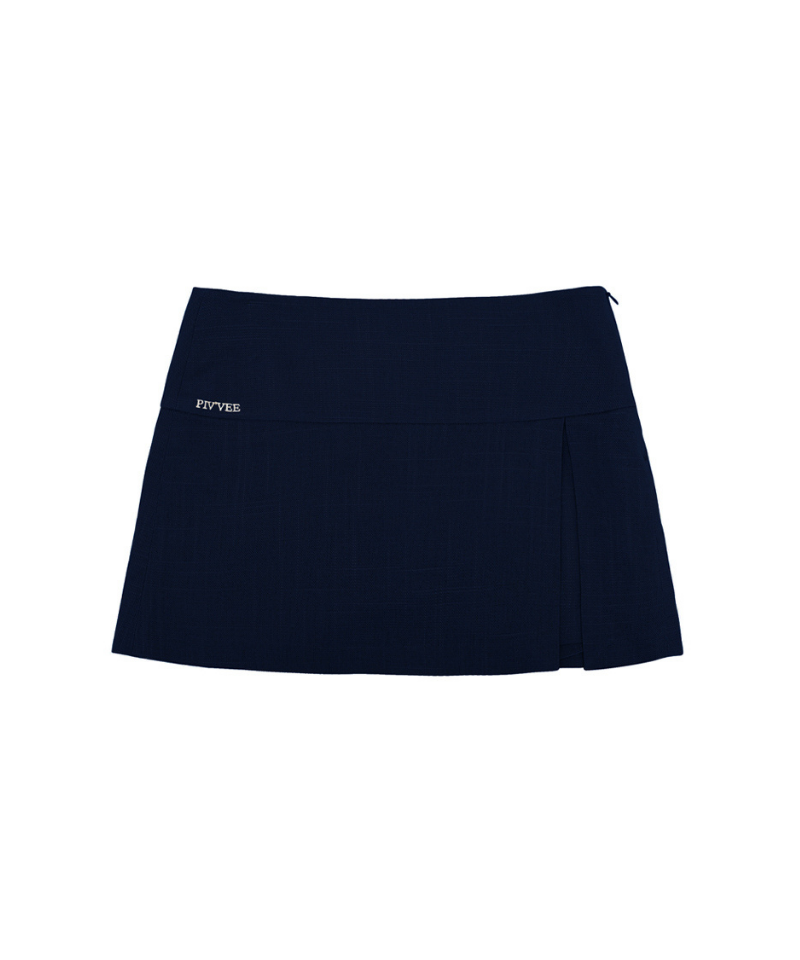 Navy blue skirt with a brand logo on a white background