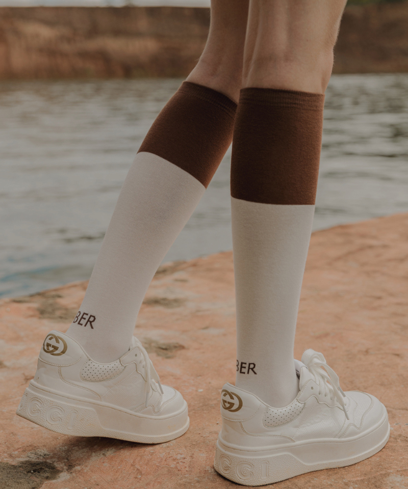 OBER Golf Monotone Color Blocking Socks Brown