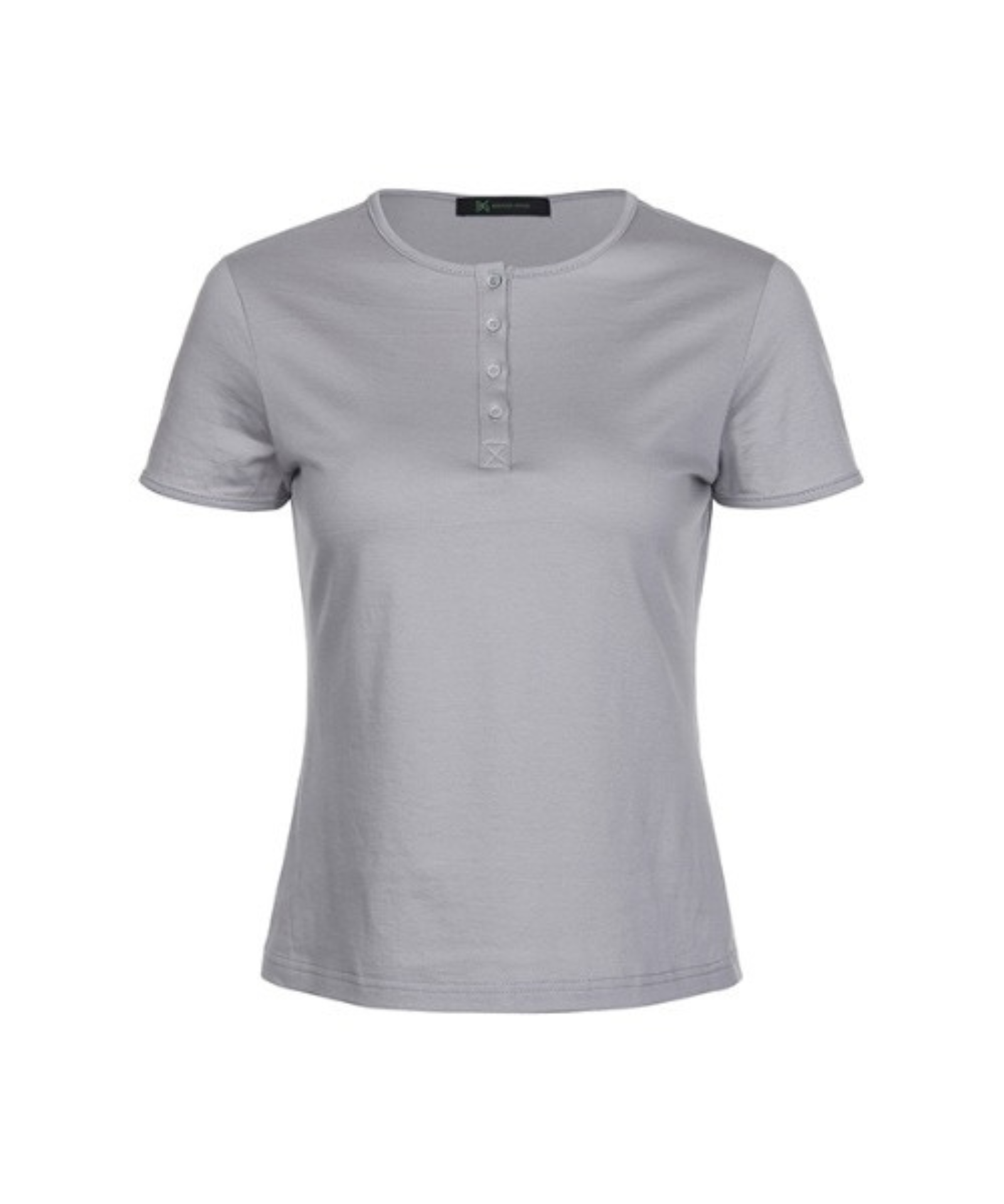 BERMUDA GRASS Mother-of-Pearl Button Henley Neck Silk T-shirt Grey