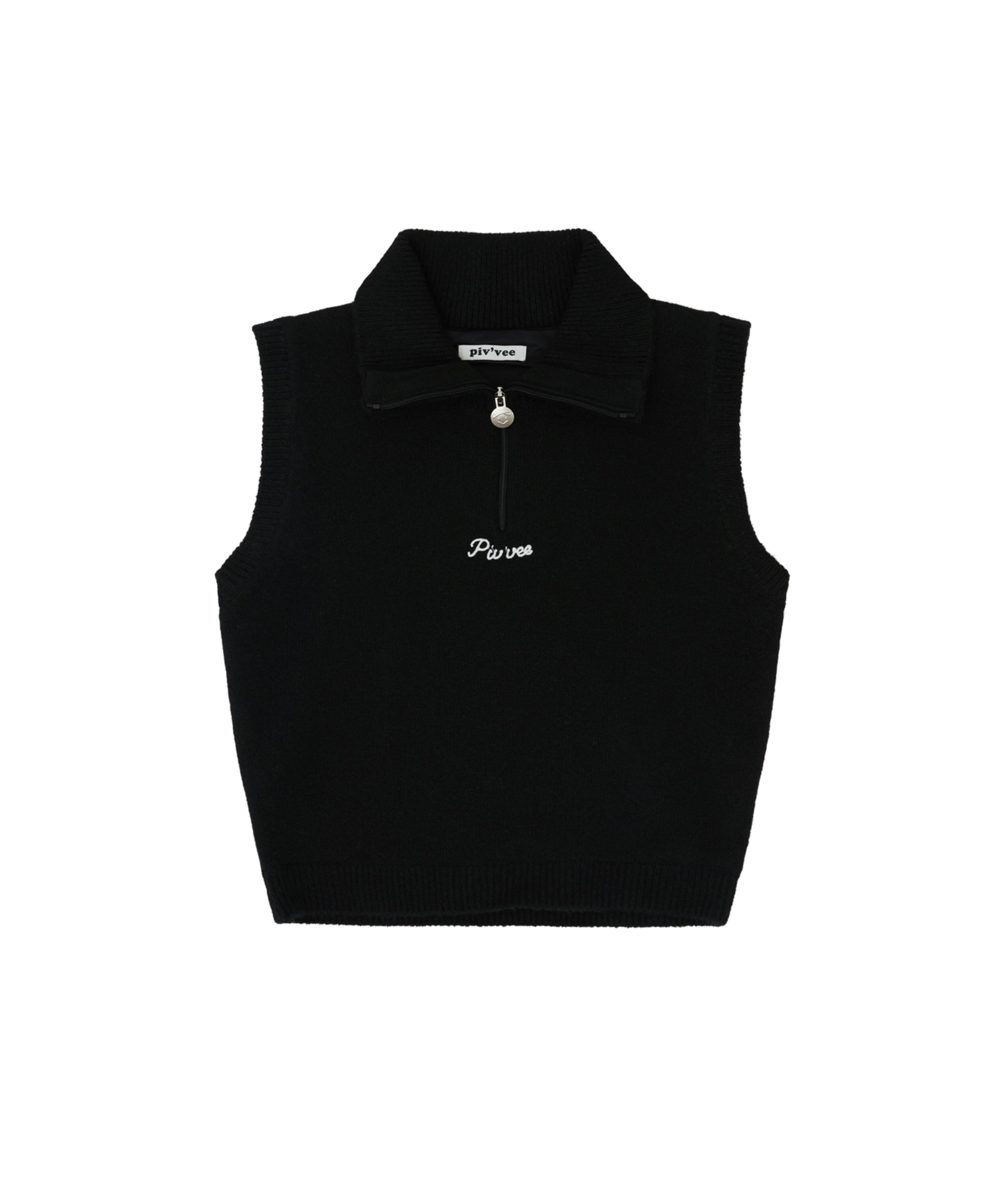 PIV'VEE Giant Smiley Windproof Knit Vest Ebony Black