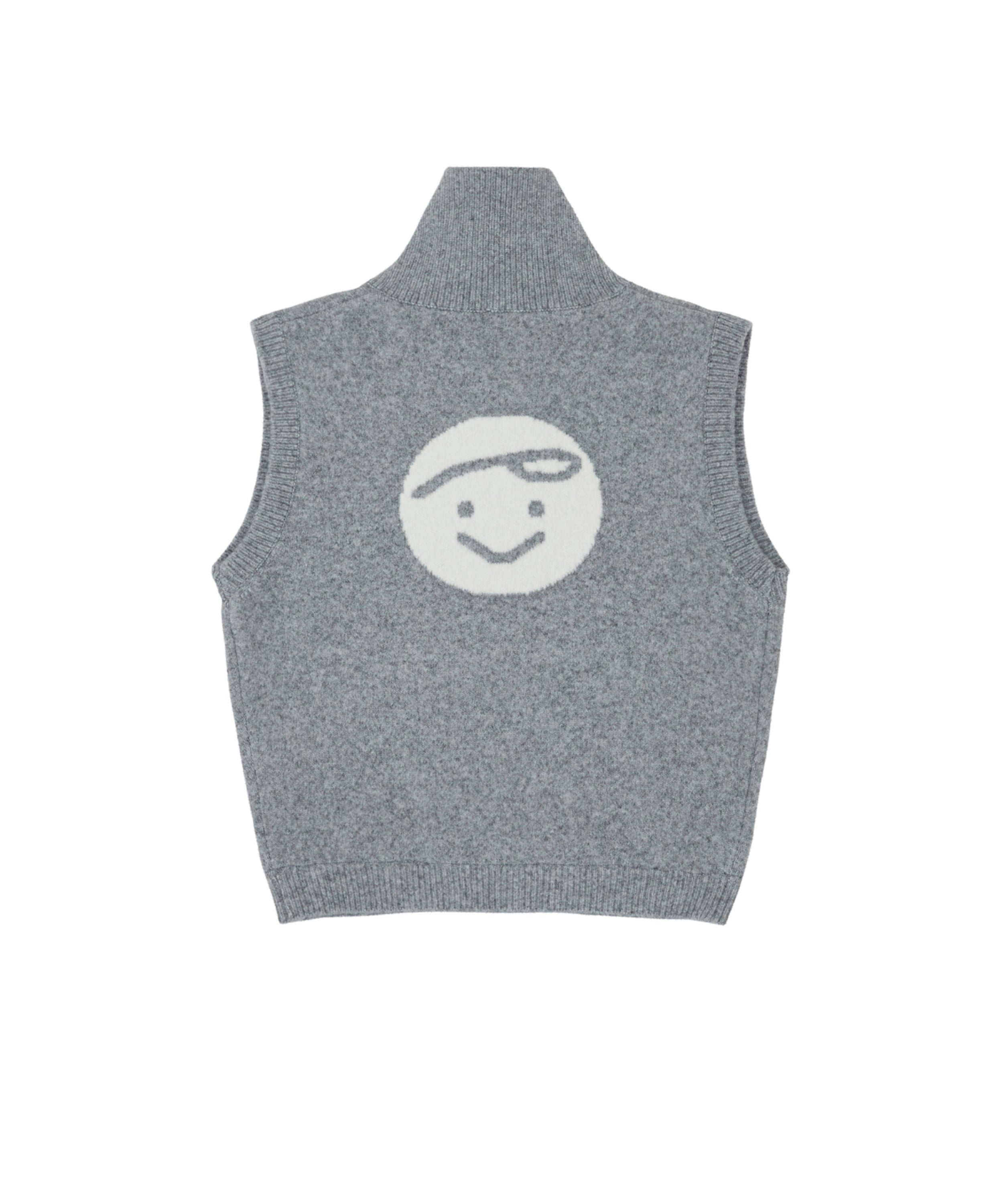 PIV'VEE Giant Smiley Windproof Knit Vest Heather Gray