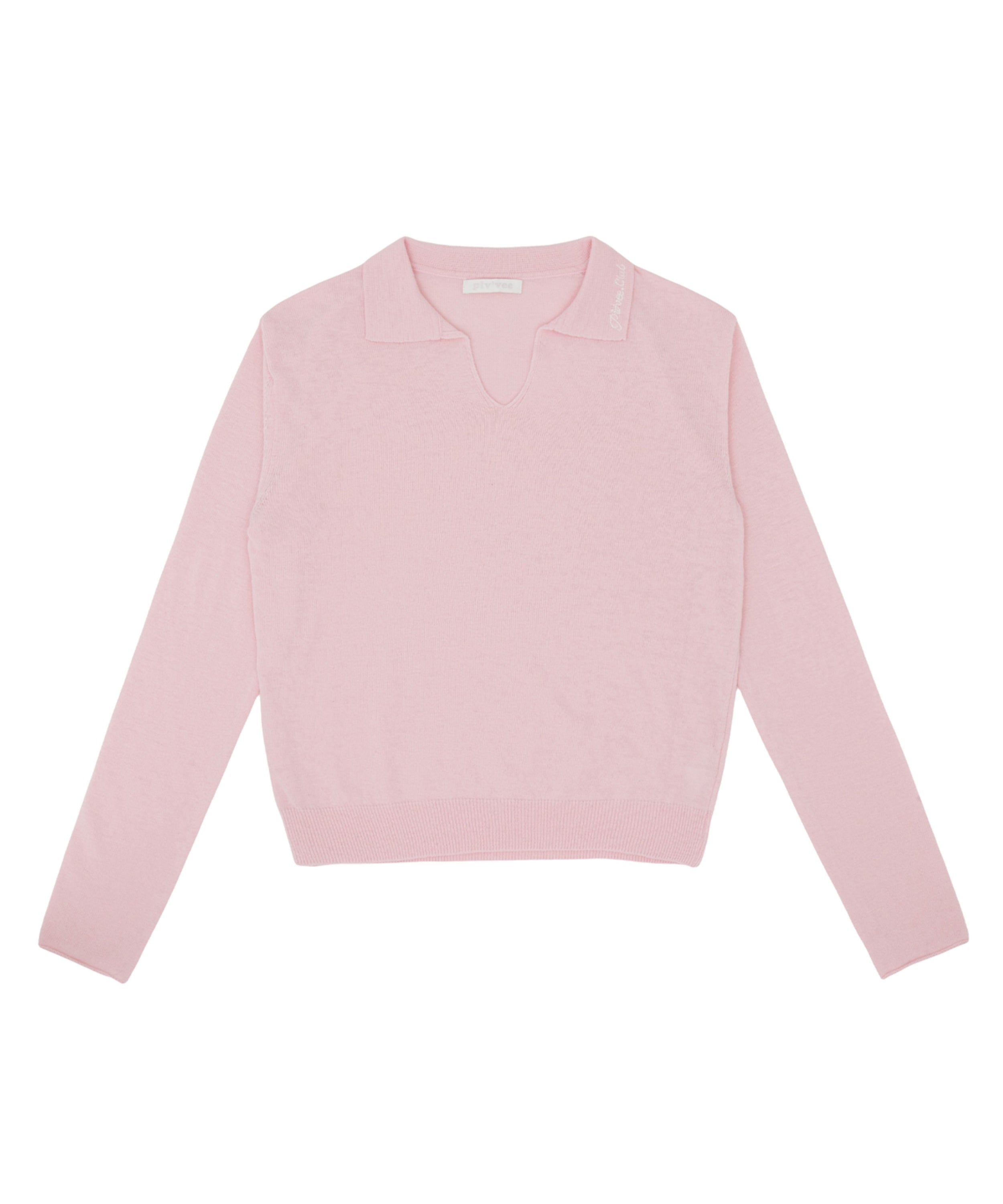 PIV'VEE Open Collar Knit Pullover Bubble Pink