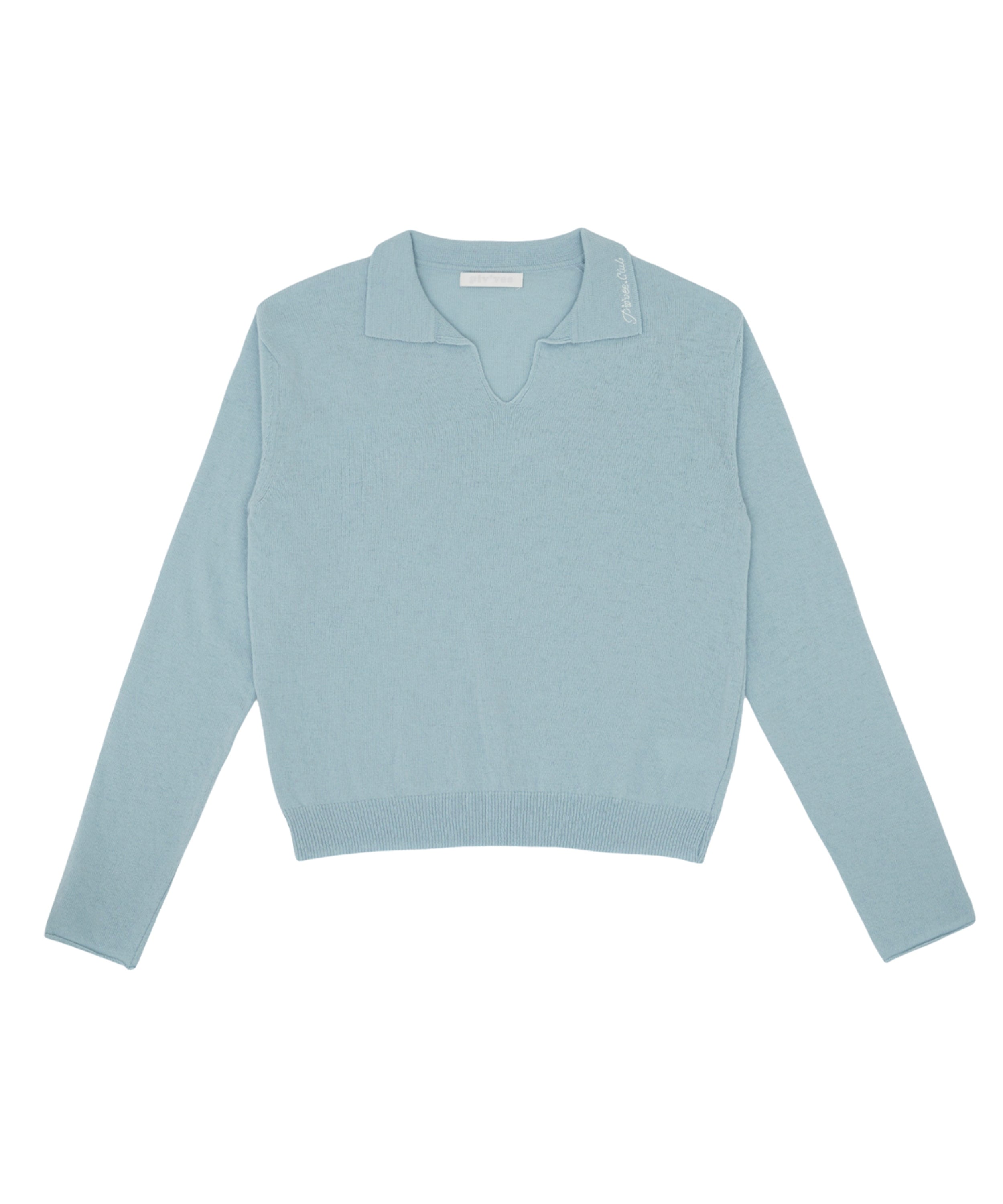 PIV'VEE Open Collar Knit Pullover Mist Blue