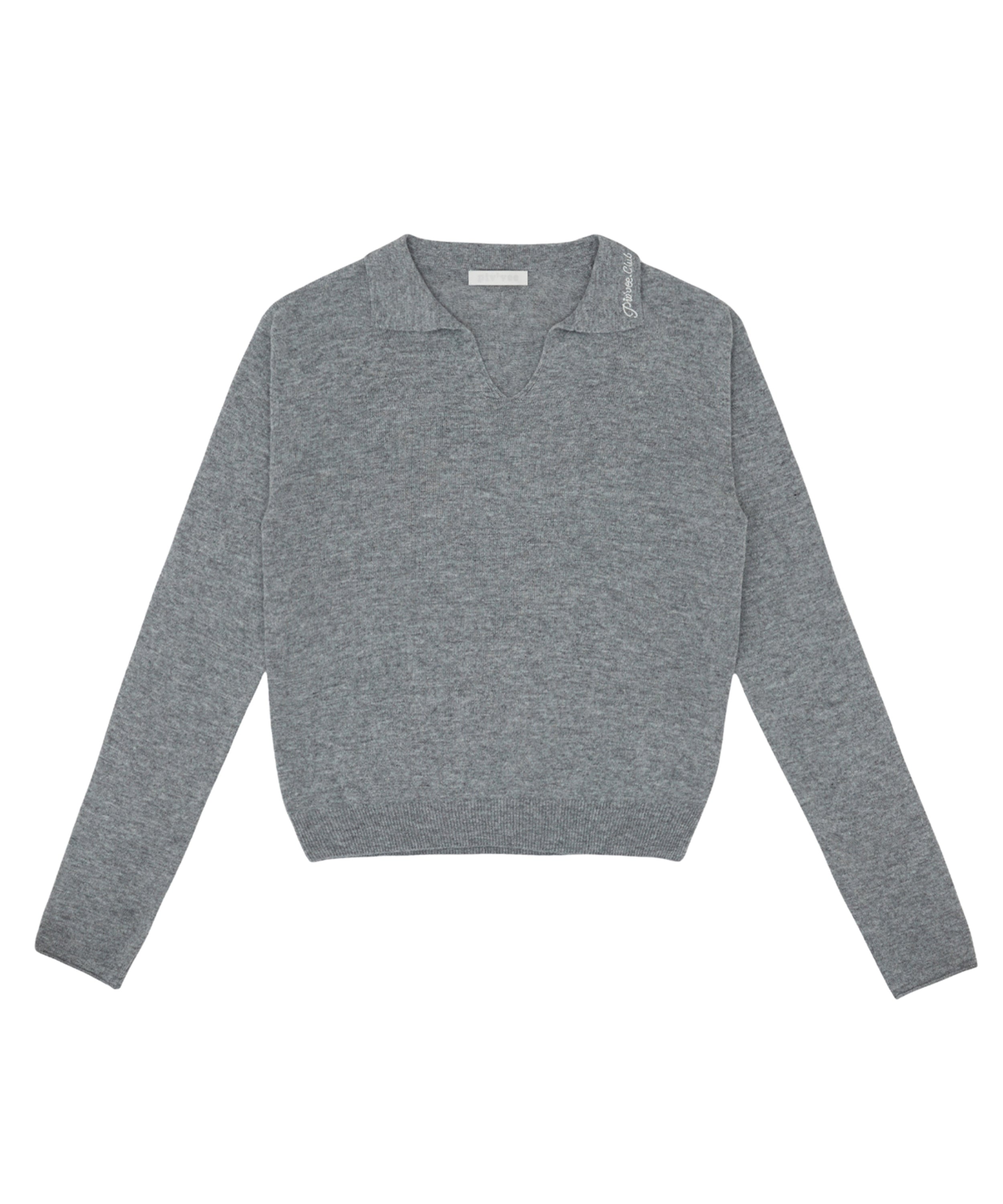 PIV'VEE Open Collar Knit Pullover Snow Grey