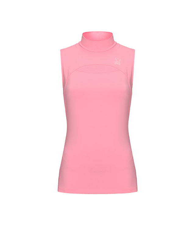 CHUCUCHU  Front Mesh Half Neck Top - Pink