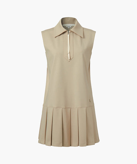 [Warehouse Sale] KUME  STUDIO Pleated Zip-Up Mini Dress - Beige
