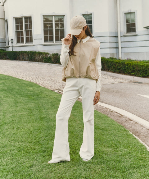 Puffed Hem Vest Milk Tea Beige