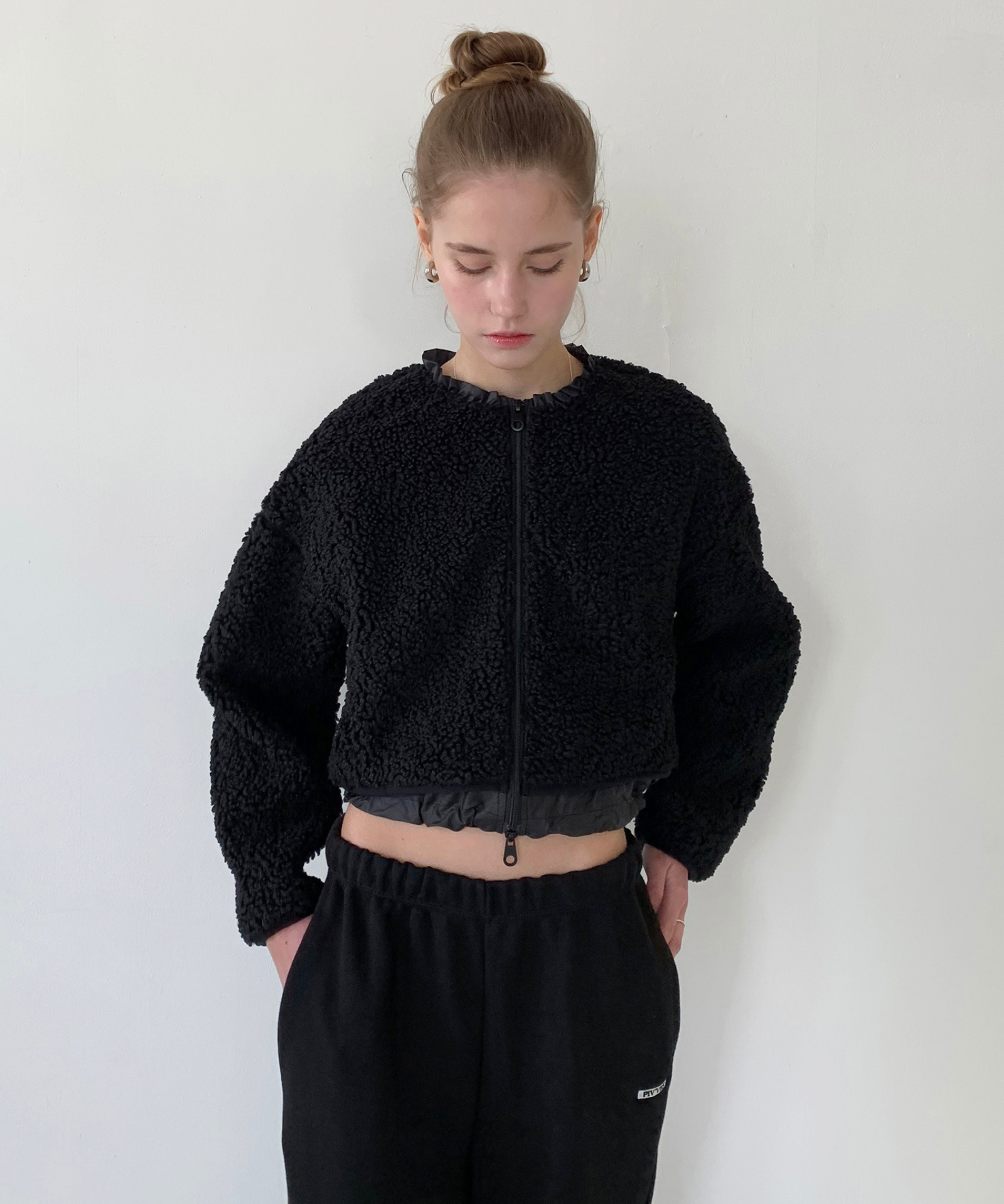 PIV'VEE Rounded Boucle Short Jacket Ebony Black