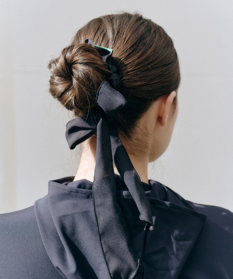 BERMUDA GRASS Satin Scarf Scrunchie Black