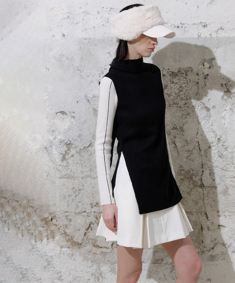 Anell Golf Scarf Slit Cashmere Knit Dress - Black