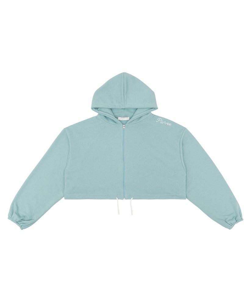 Semi-cropped Zip-up Hoodie Mist Blue