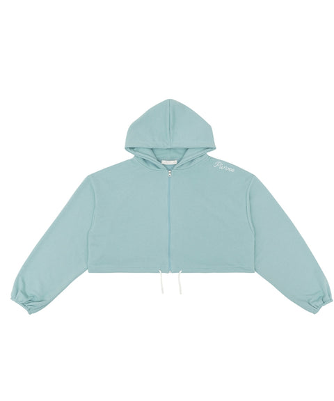 Semi-cropped Zip-up Hoodie Mist Blue
