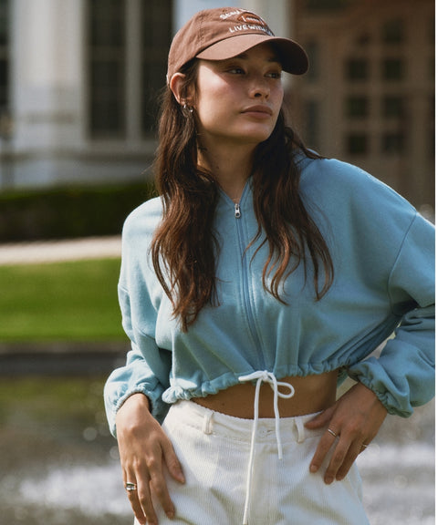 Semi-cropped Zip-up Hoodie Mist Blue