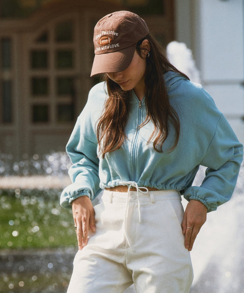 Semi-cropped Zip-up Hoodie Mist Blue