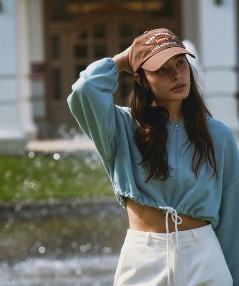 Semi-cropped Zip-up Hoodie Mist Blue