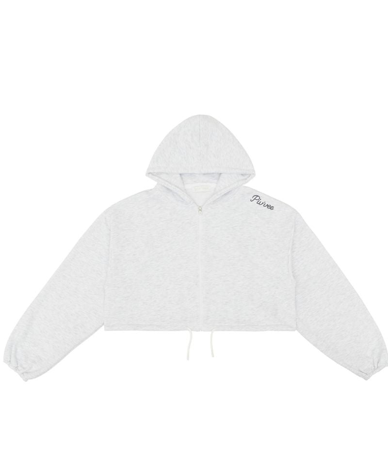 Semi-cropped Zip-up Hoodie Snow Gray