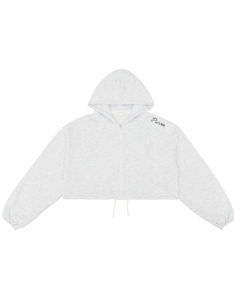Semi-cropped Zip-up Hoodie Snow Gray
