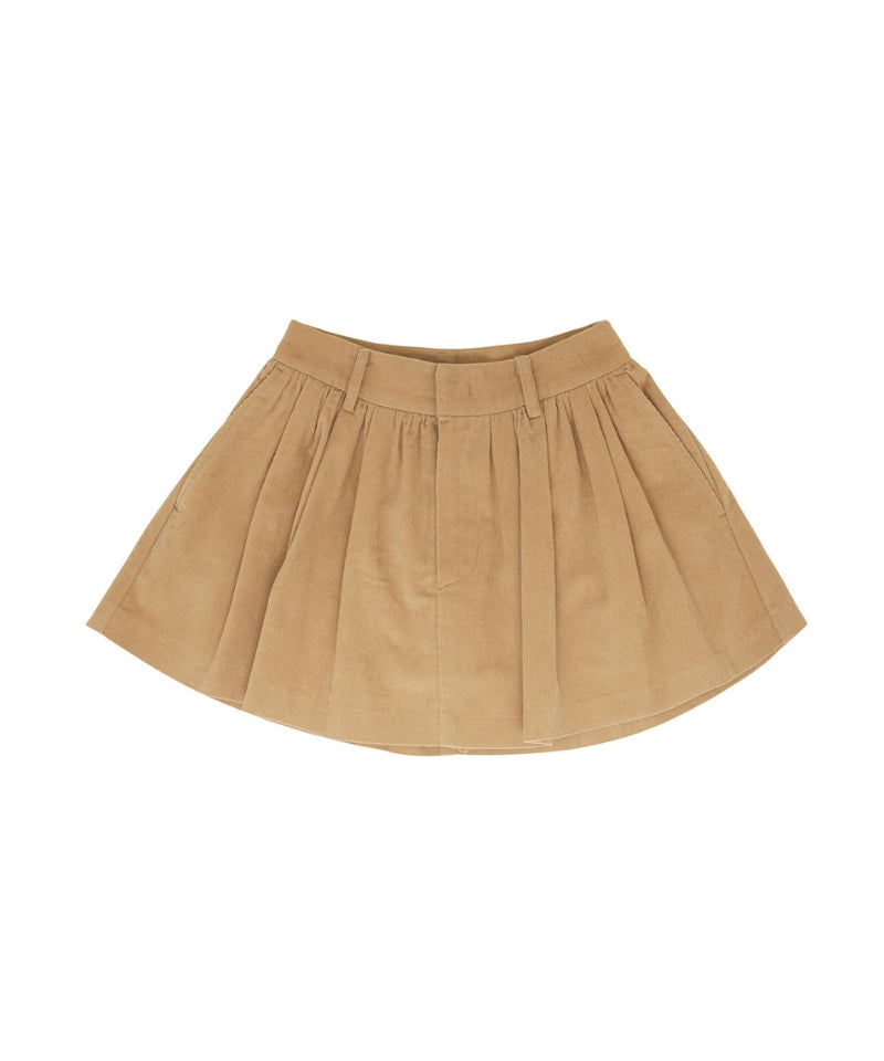 Shirring Corduroy Mini Skirt Milk Tea Beige