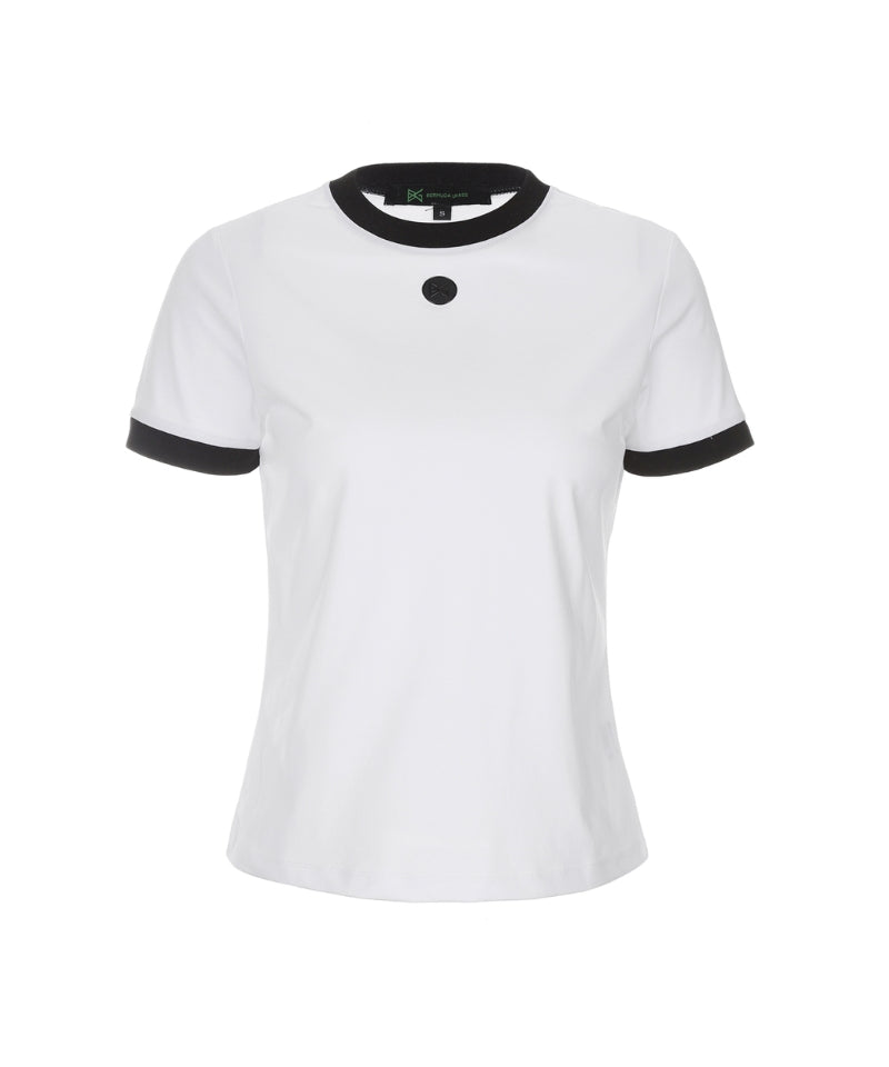 BERMUDA GRASS Short Sleeved Color Block Silk T-shirt White