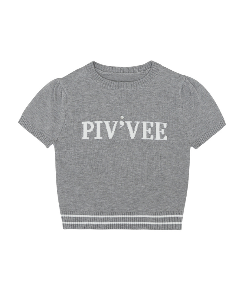 Short Sleeve Logo Jacquard Knit Heather Grey