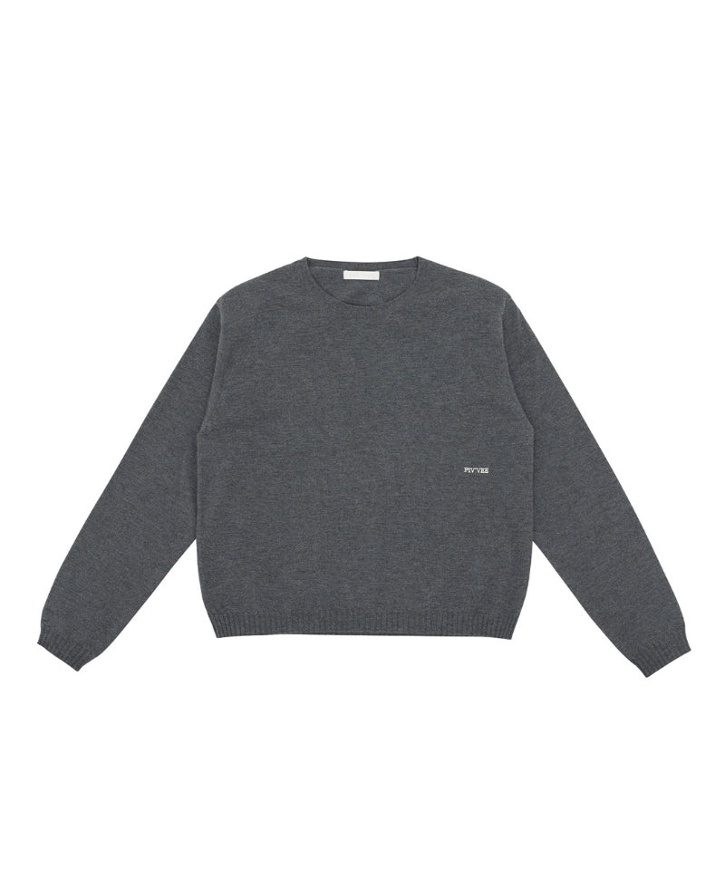 Shoulder Pad Knit Pullover Fuzzy Charcoal