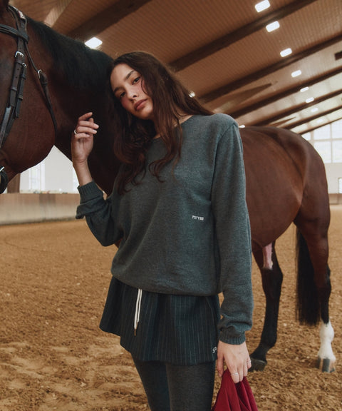 Shoulder Pad Knit Pullover Fuzzy Charcoal