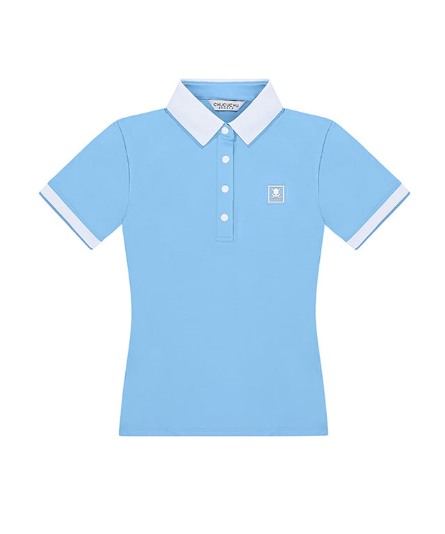 CHUCUCHU Knit Point Polo T-shirt - Sky Blue