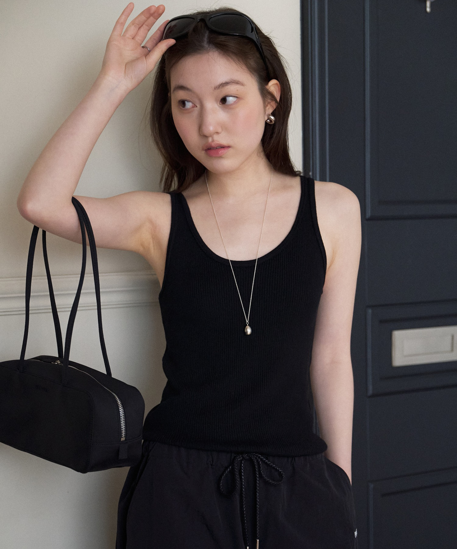 Slim Sleeveless Knit Top Ebony Black