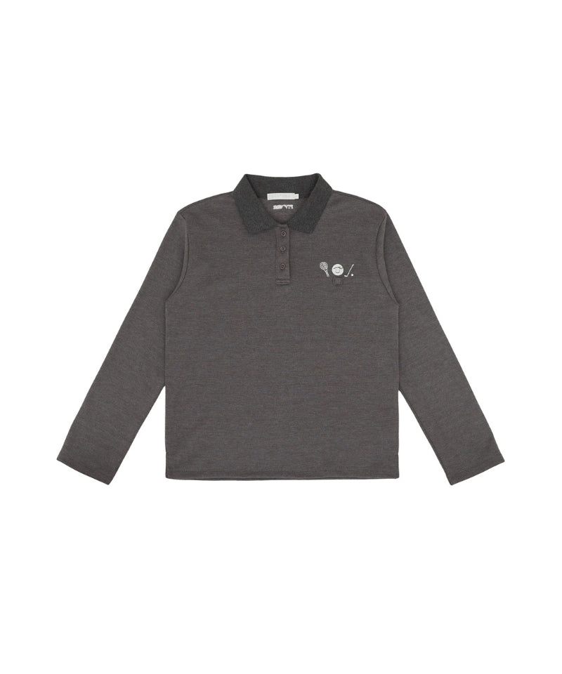Sports Club Tee Holder Long Sleeve PK Shirt Fuzzy Charcoal