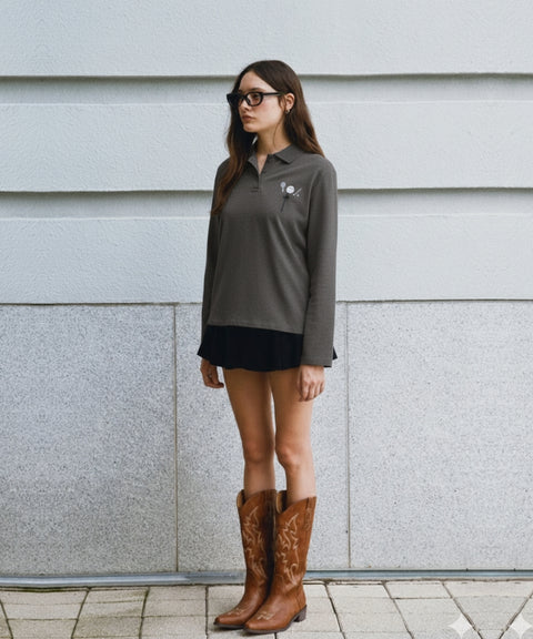 Sports Club Tee Holder Long Sleeve PK Shirt Fuzzy Charcoal