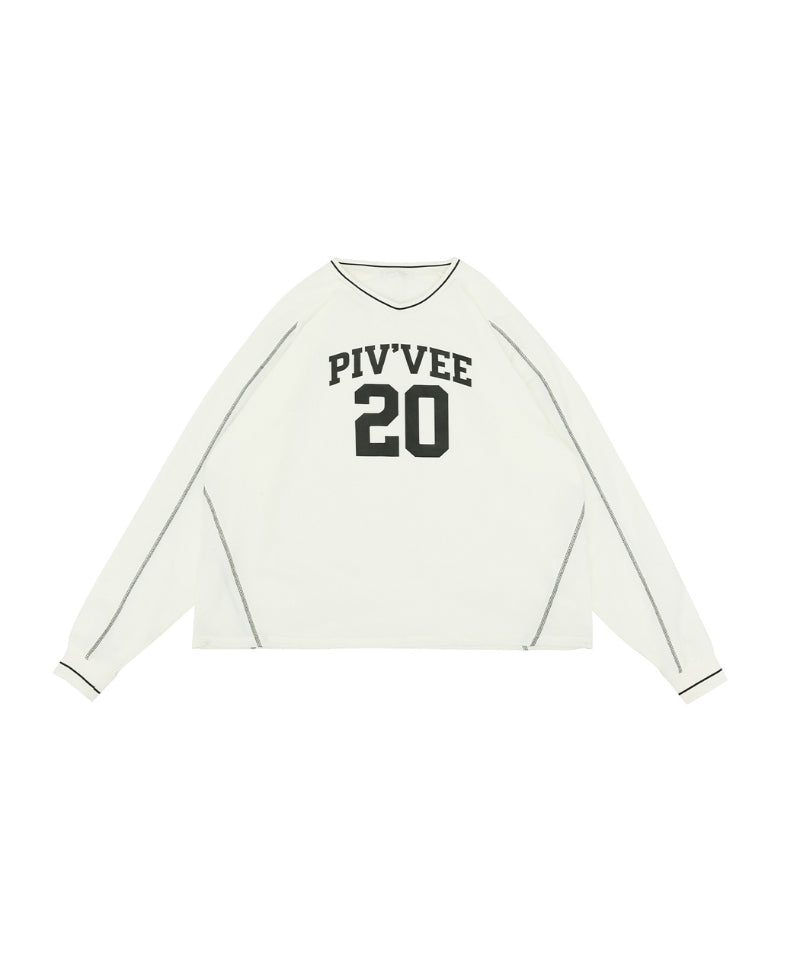Sporty V Neck Nylon Sweatshirt Sand Beige