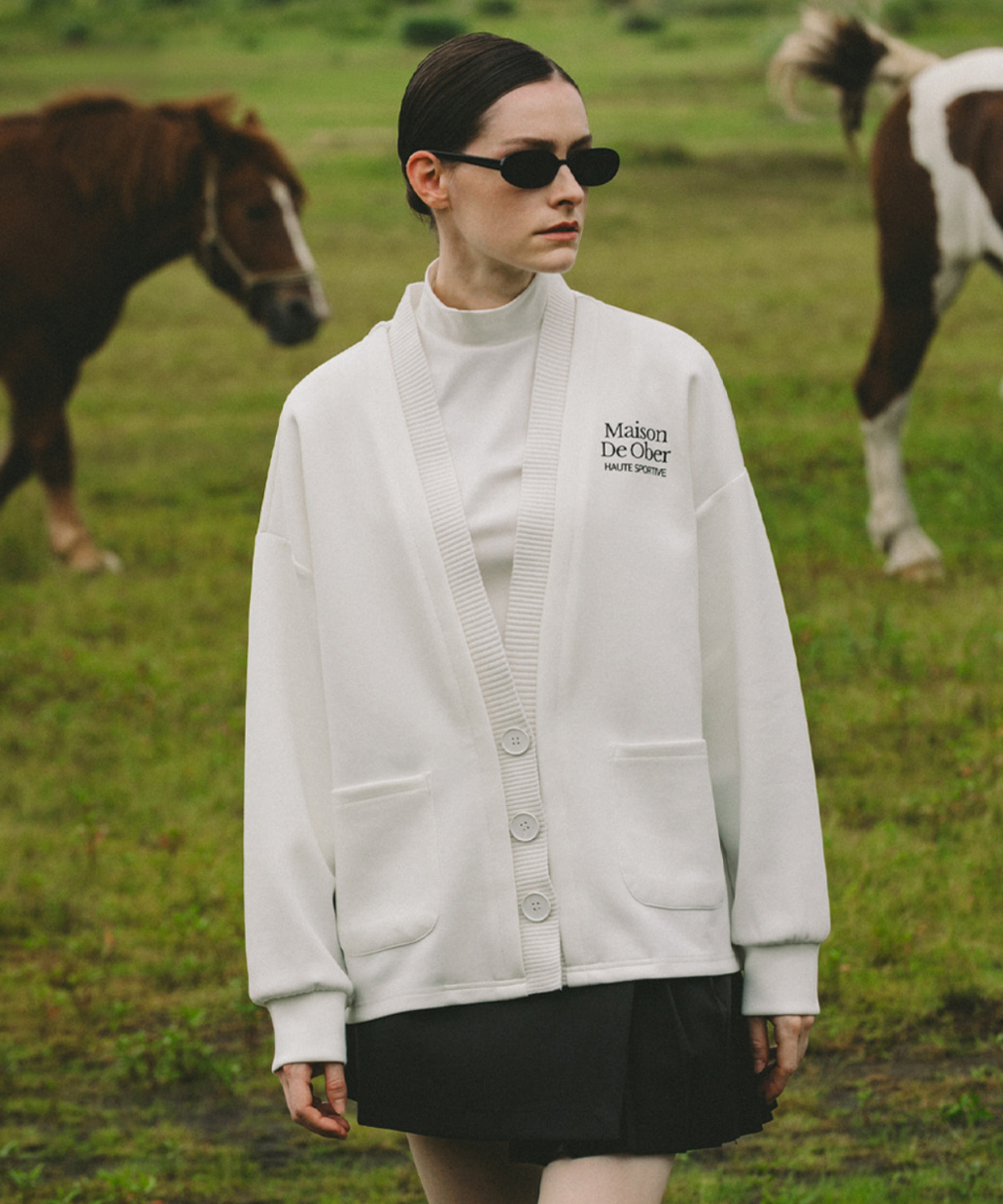 OBER Golf Sweat Combination Cardigan White