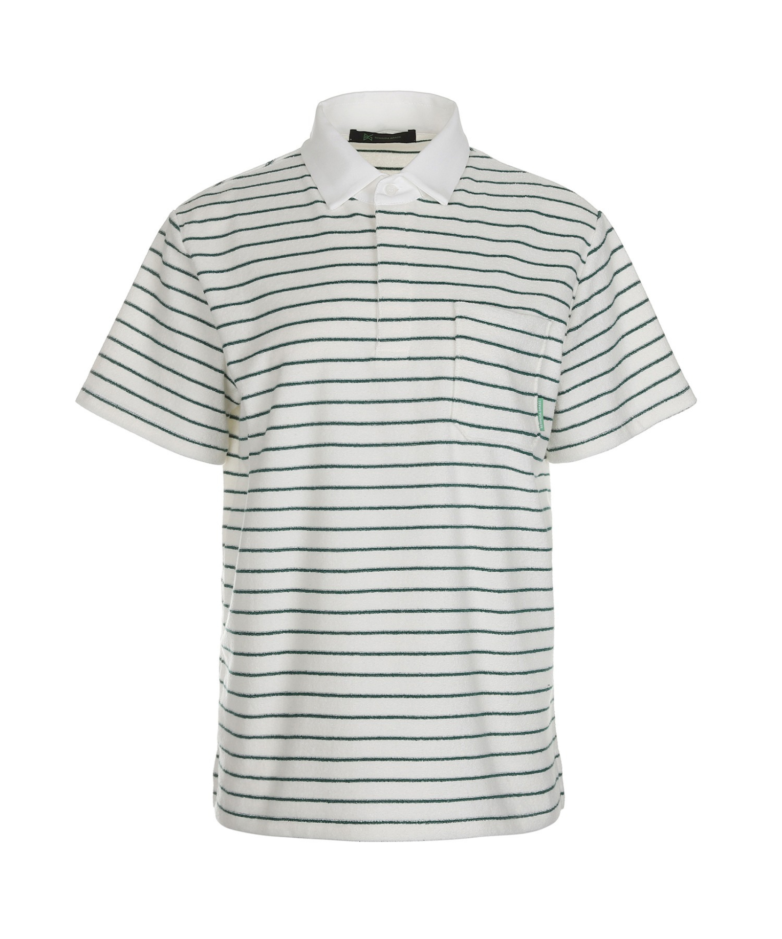 BERMUDA GRASS Terry Stripe Short Sleeve Shirt White