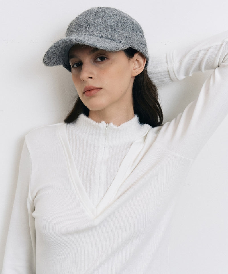 Two-Way Fur Color Block Knit T-Shirt White