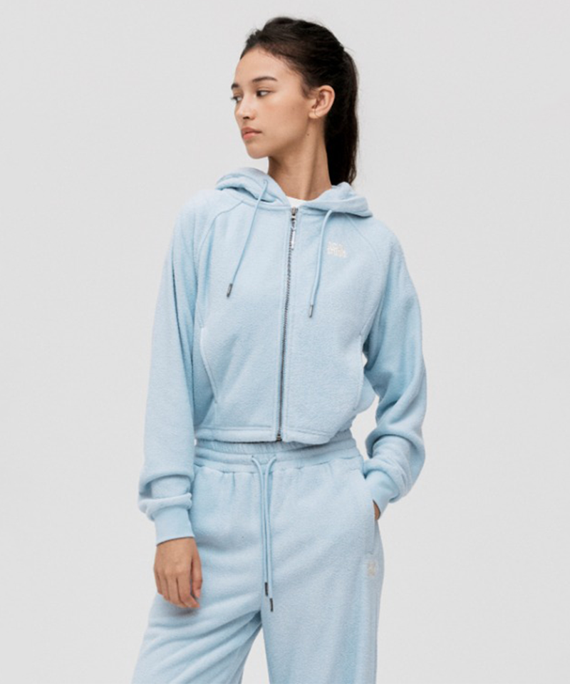 Goal Studio Women's Terry Fleece Cropped Full Zip-Up Hoodie - Sky Blue