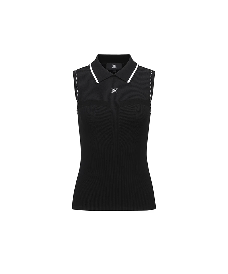 Women's Sleeveless Collared Sweater - Black
