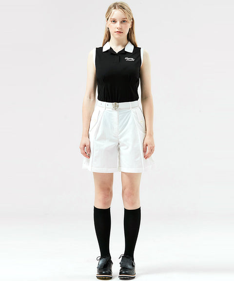HENRY STUART Women's Color Matching Collar Sleeveless T-shirt - Black